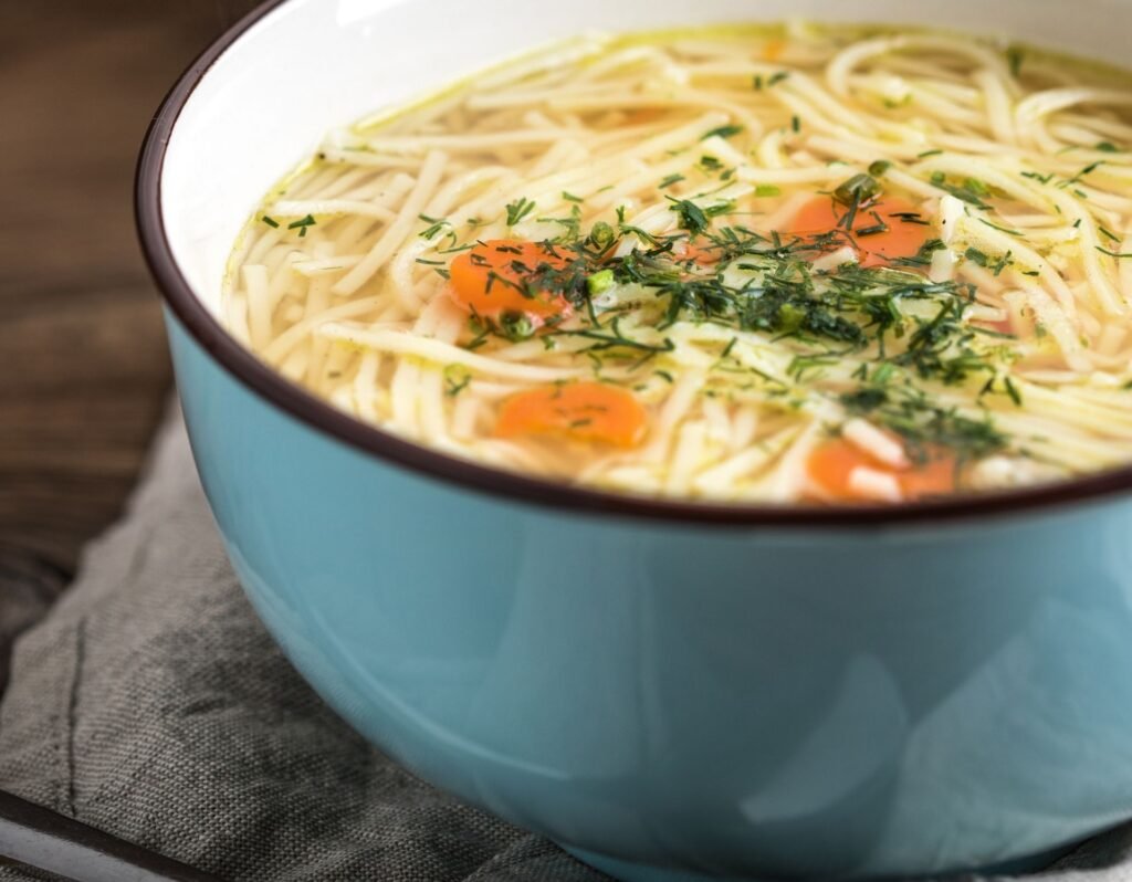 chicken noodle soup, low prep sick day recipe